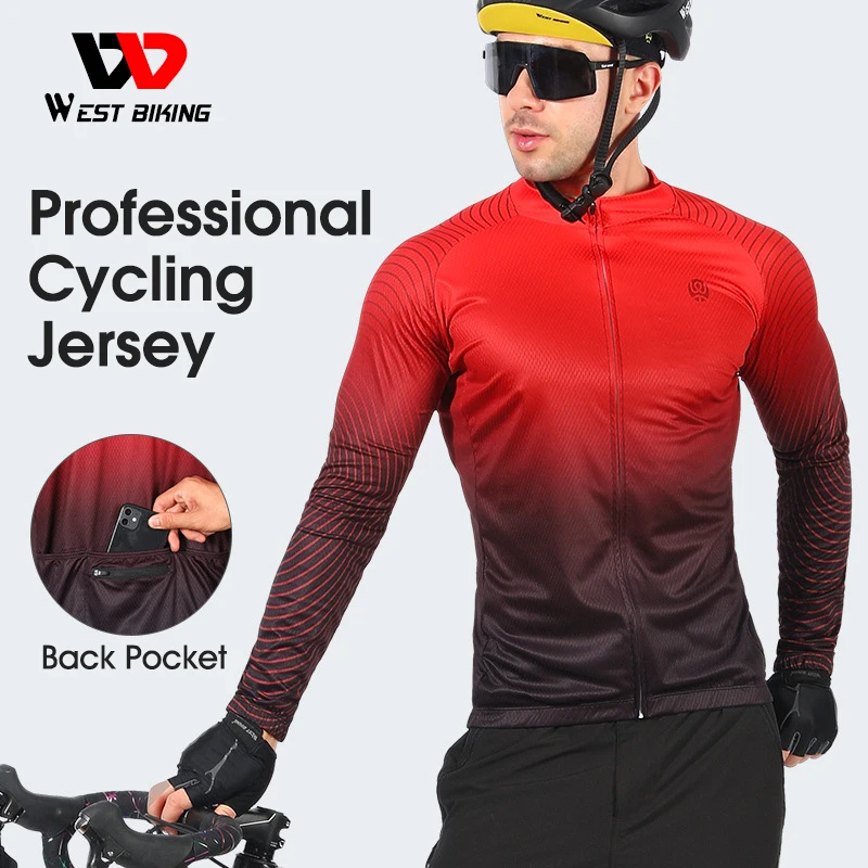 WEST BIKING Cycling Jersey Long Sleeve Team Racing Bike Clothing Comfortable Men Shirt Fitness Running Sport Bicycle Jersey