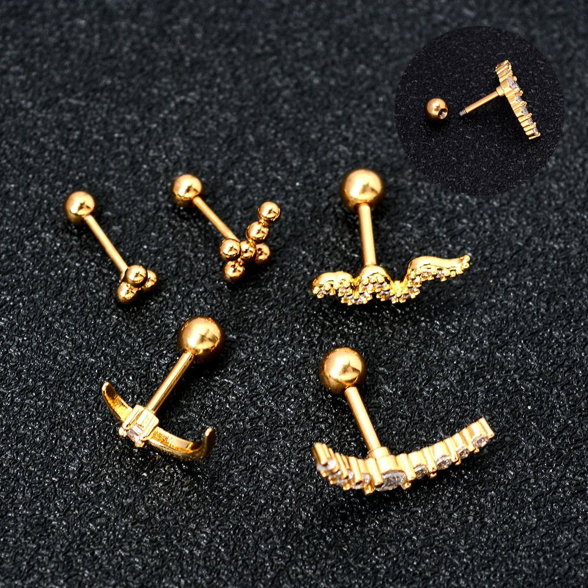 1 stücke Neue Stil Edelstahl Ohr Piercing Cz Stud Ohrringe Schlange Mond Runde Ball Arc Knorpel Helix Conch Schraube zurück Ohrring