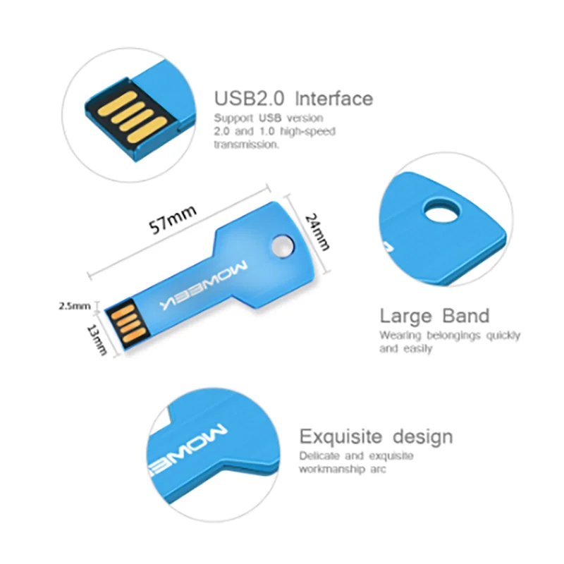 Moweek, высокое качество, флеш-диск USB 2,0, 64 ГБ, металлическая ручка-накопитель, реальная емкость, 4 ГБ, 8 ГБ, 16 ГБ, 32 ГБ, ключ, карта памяти, U диск, подарок