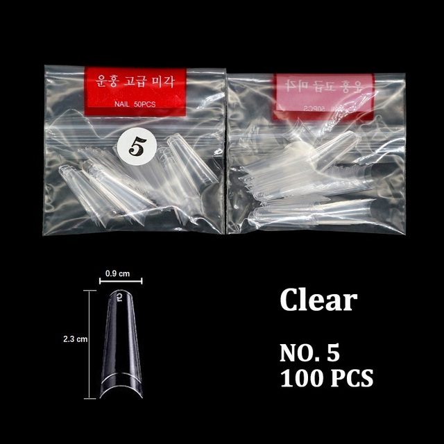 False Nail Art Tips French Half Natural Transparent Coffin Fake Nails Tips Acrylic UV Gel Nail Polish Manicure