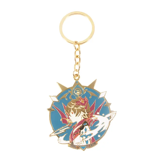 Hot Game Keychain Genshin Impact Cartoon Kaedehara Kazuha Zhongli HuTao Metal Enamel Badge Keychain for Backpack Decoration K00599-04