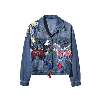 

Colorful Butterfly Embroidery denim jacket women spring autumn fashion coat female jacket Tassel Short jeans jacket women