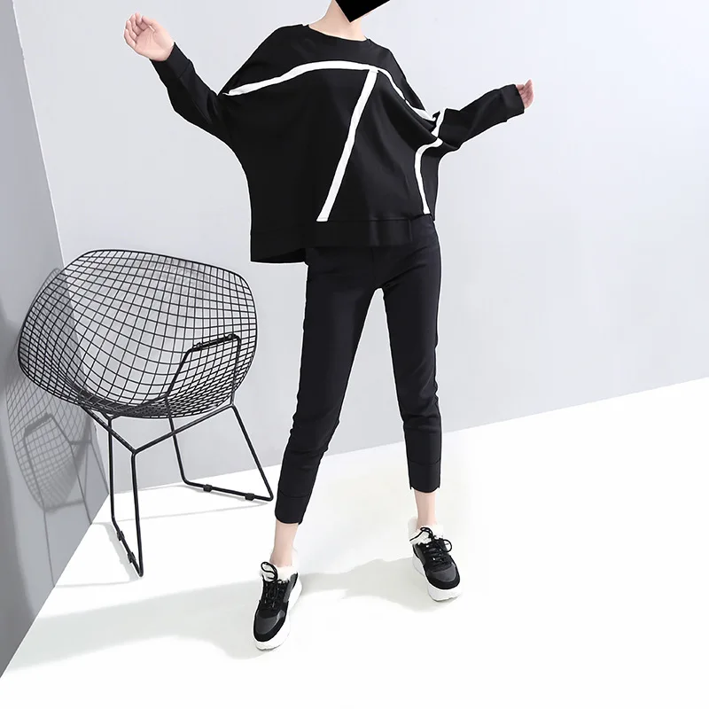 XITAO Europe Style Plus Size Woman Clothes Minimalist Lines Sweatshirt Loose Wild Trend Top Women Streetwear New XJ3098