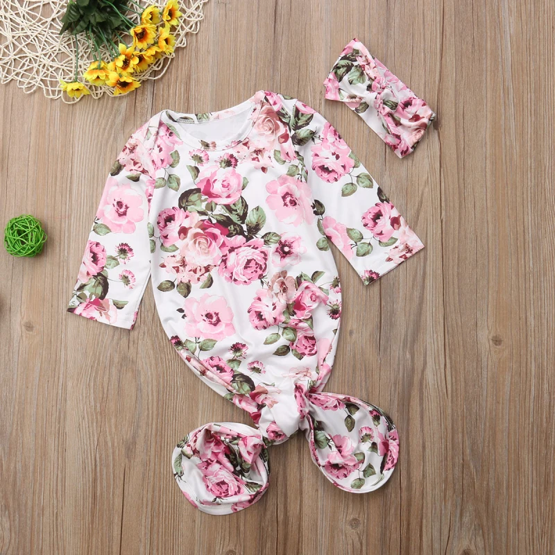 Newborn Baby Girl Floral Sleeping Bag Sleep Sack Wrap Swaddle+Headband 0-6M