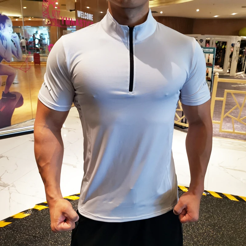 OFFicial store Sales of SALE items from new works Summer Men zipper T-shirt Gym Training Fitness Bodybuild Running