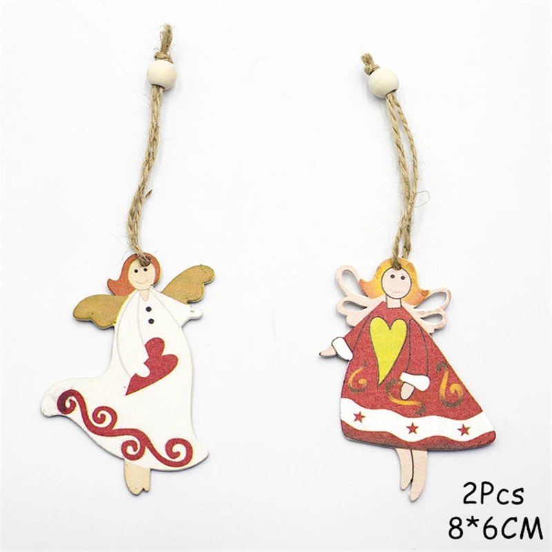 2Pcs D Новинка, новогоднее натуральное Рождественское дерево, Елочное украшение Noel, Рождественское украшение для дома, деревянная подвеска, подарок Navidad - Цвет: 2Pcs D