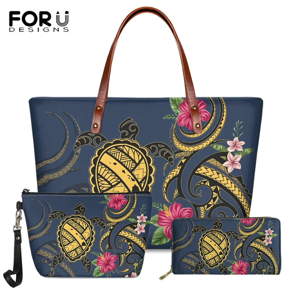

FORUDESIGNS Polynesian Tribal Hibiscus Plumeria Printing Fashion Women Large Capacity Handbag Brand Designer Women Shoulder Bags