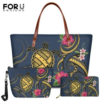 

FORUDESIGNS Polynesian Tribal Hibiscus Plumeria Printing Fashion Women Large Capacity Handbag Brand Designer Women Shoulder Bags