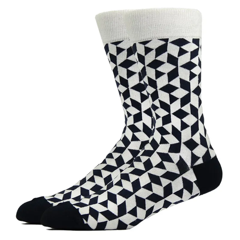Fashion Man Socks Geometric Color Combed Cotton Autumn Winter Warm Breathble Couple Long Socks For Men Women Happy Wedding Gifts