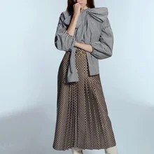 Осенняя Женская юбка Повседневная с принтом пояса декоративная плиссированная юбка