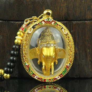 

Southeast Asia Thailand Temple Greco Buddhist pocket talisman GOOD LUCK BLESS gold Ganesha wealth God Buddha card Pendant Amulet