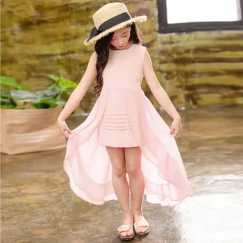 

Teen Child Swallowtail Dress Kids Summer Solid Sleeveless Chiffon Dress New Children Bodycon Party Princess Dresses Robe #LR3