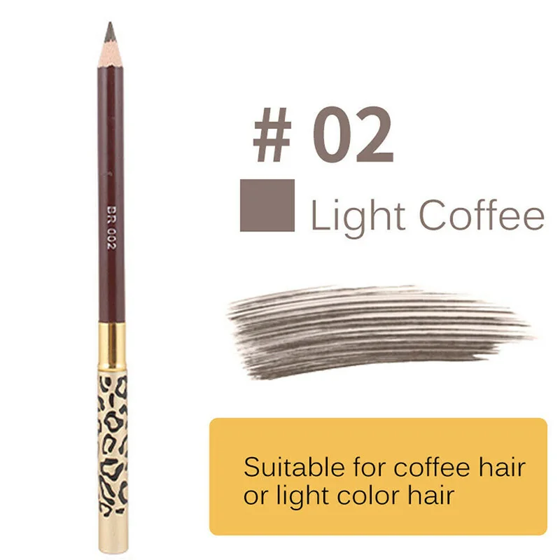 Light-coffee 5 цветов, Леопардовый карандаш для бровей, двойная головка, с кисточкой, водонепроницаемый, устойчивый к поту карандаш для бровей, высокое качество - Цвет: Light-coffee