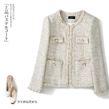 

New cutting small wind coat period brief paragraph ms white temperament tweed wool blouse