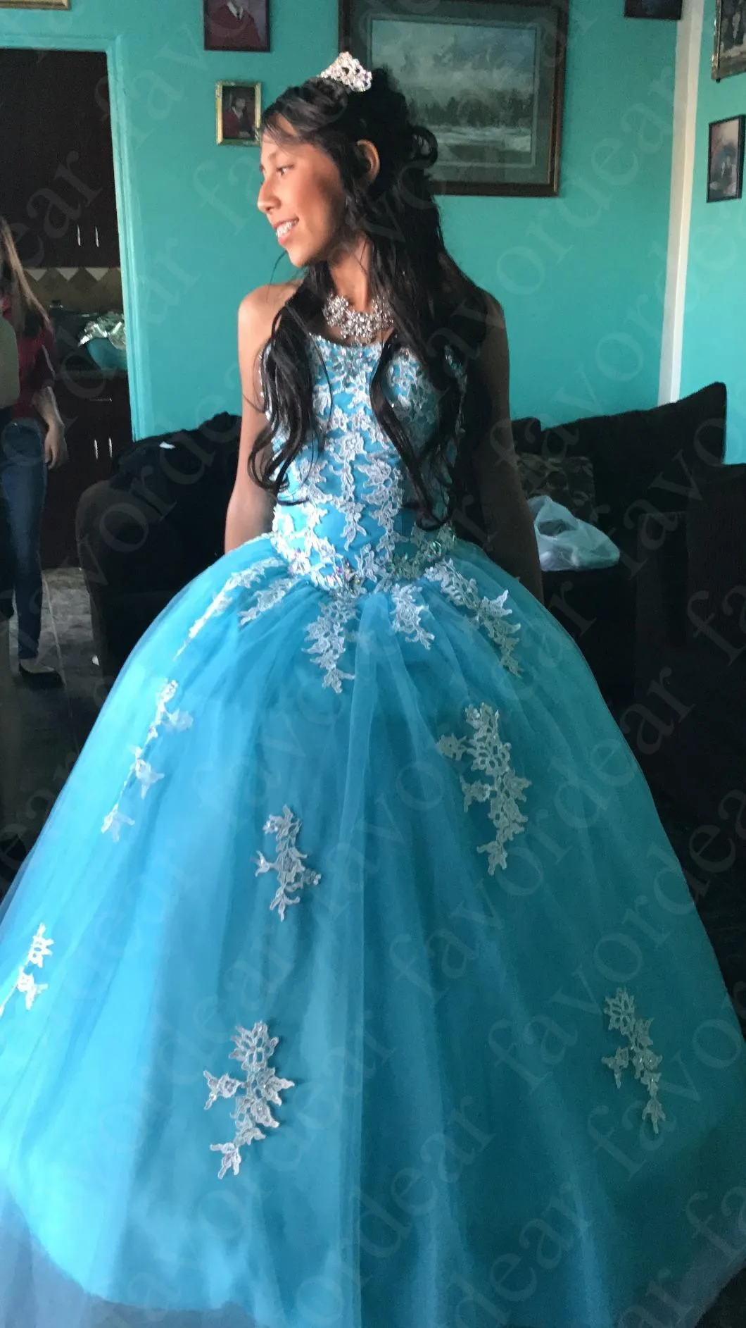 Favordear бальное платье 15 лет Vestidos De 15 Anos кружевное бальное платье с бисером Мятное бирюзовое Лавандовое Коралловое вечерние платье 15 лет