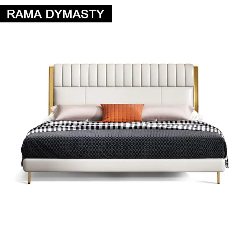 RAMA DYMASTY genuine leather soft bed modern design bed/ fashion king/queen size bedroom furniture