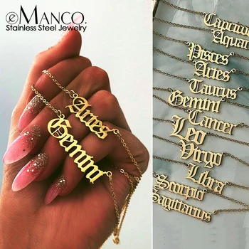 

eManco Gold stainless steel Letter 12 Zodiac Necklace women Constellation Chain Choker Necklace Jewelry for women Gift
