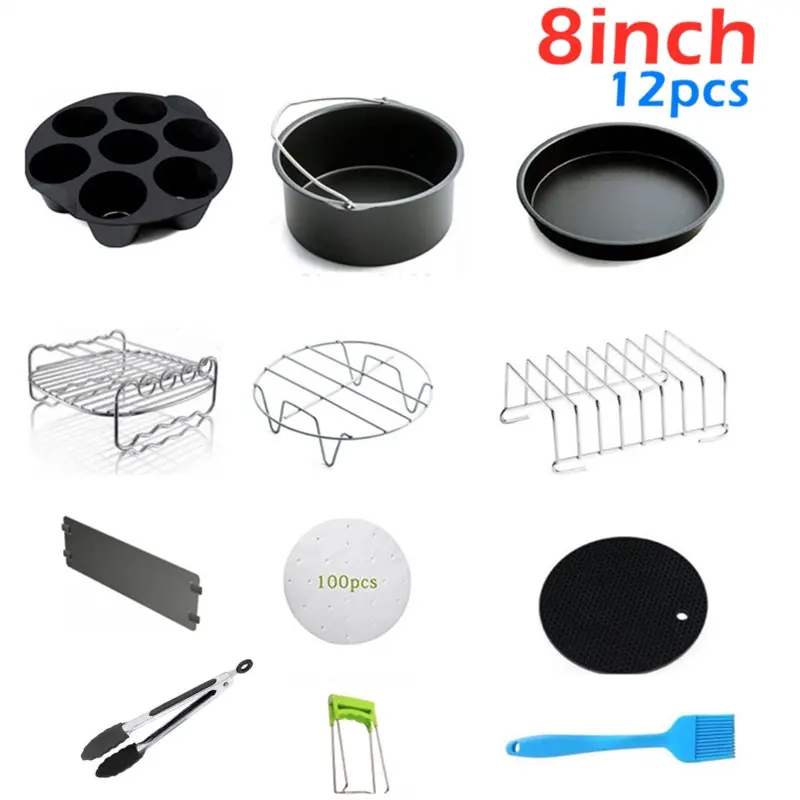 8pcs/set 7 Inch / 8 Inch Air Fryer Accessories for Gowise Phillips Cozyna  and Secura Fit all Airfryer 3.7 4.2 5.3 5.8QT