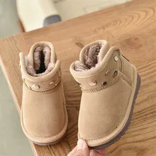 Горячая Распродажа, высококачественные детские ботинки с заклепками кожаная обувь для мальчиков, осенне-зимняя теплая хлопковая обувь модные детские ботинки для девочек Нескользящие