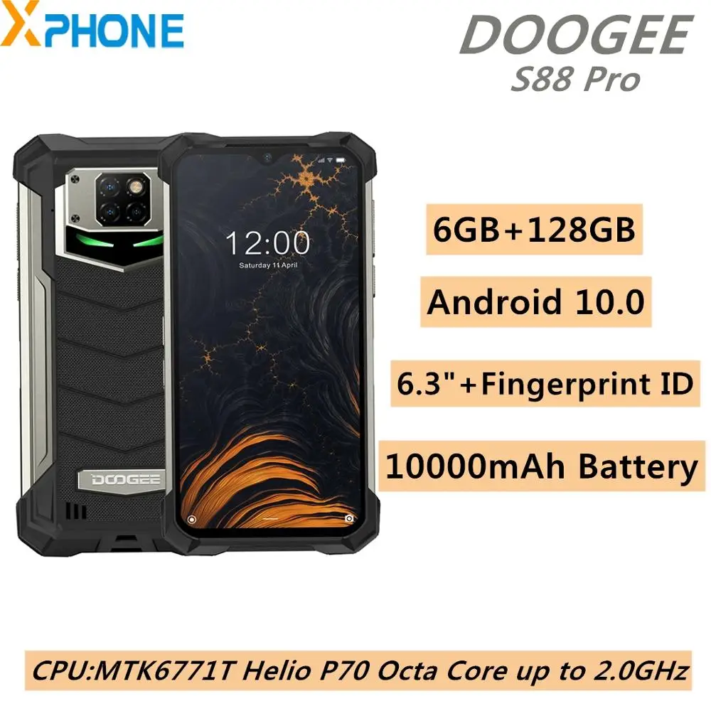 Смартфон DOOGEE S88 Pro защищенный IP68 IP69K 6 + 128 ГБ 10000 мА · ч 3 дюйма Android 10 0 | Мобильные