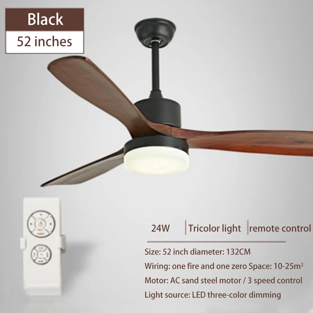 52 inch black remote 220V потолочный вентилятор с подсветкой для Гостиная светодиодный потолочный вентилятор деревянные светодиодный потолочный светильник 42 48 52 дюймовые лопатки охлаждения пульт дистанционного затемнения - Цвет лезвия: 52 inch black remote
