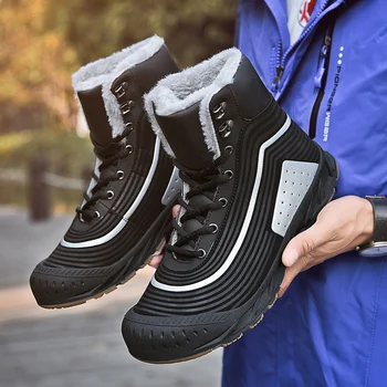 

Brand Men Winter Snow Boots Waterproof Leather Sneakers Super Warm Men's Boots Outdoor Male Hiking Boots Work Shoes Size 38-47