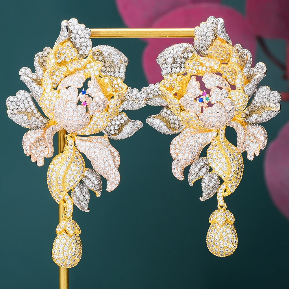 

Trendy New 76mm Luxury Gorgeous Exquisite Big peony flower Earrings for Nobla Women Wedding Attend important occasions Jewelry