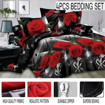 

3D Rose Printed Duvet Cover Pillow Case Quilt Bedding Set