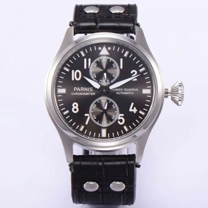 

47mm parnis black dial luminous marks power reserve ST2542 automatic movement mens watch