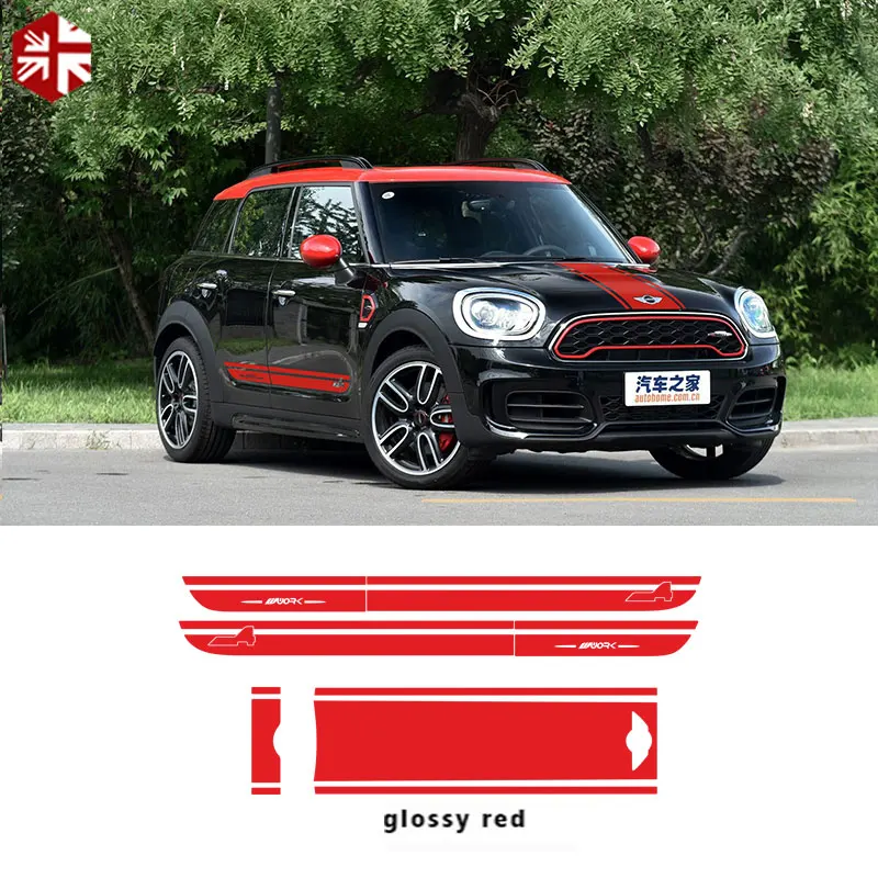 glossy red Автомобильный капот, багажник, двигатель, задняя сторона, полосы, юбка, наклейка на тело, комплект для MINI Countryman F60 JCW ALL4, рабочий стиль,-настоящее время - Название цвета: glossy red