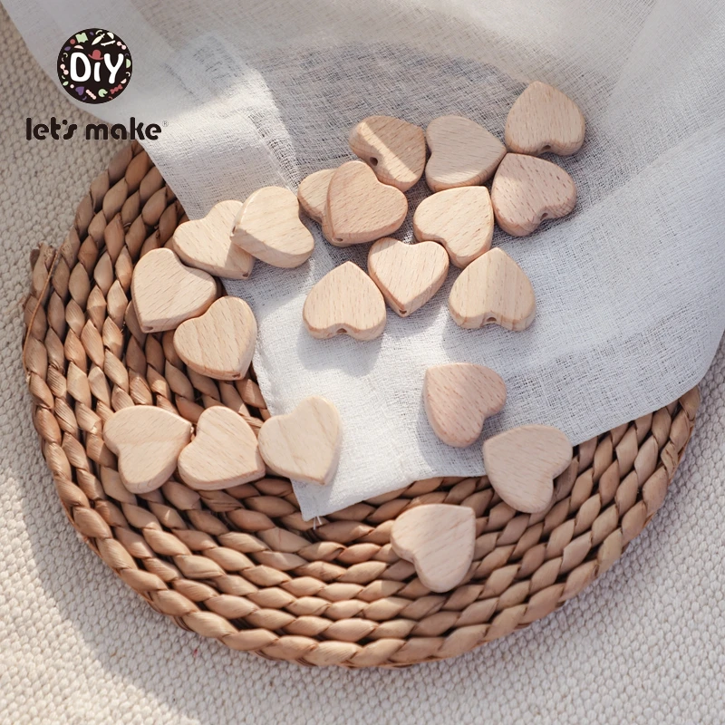 Let's Make Wooden Rodent Beads Teething 10pcs Heart Bird BPA Free Beech DIY Accessories Pendant For Pacifier Wooden Toys Baby