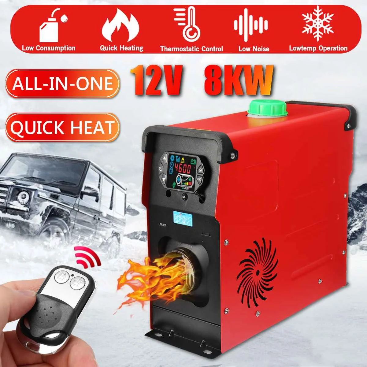 

8KW 12V Car Heating Tool Diesels Air Heater Single Hole LCD Monitor Parking Warmer For Car Truck Bus Boat RV