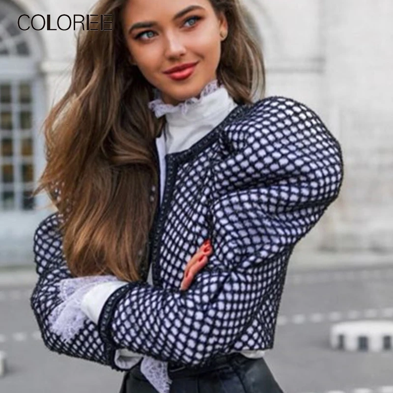 COLOREE Runway дизайнерские женские шикарные топы элегантные с круглым вырезом и длинным рукавом в горошек черные белые рубашки топы для женщин новые