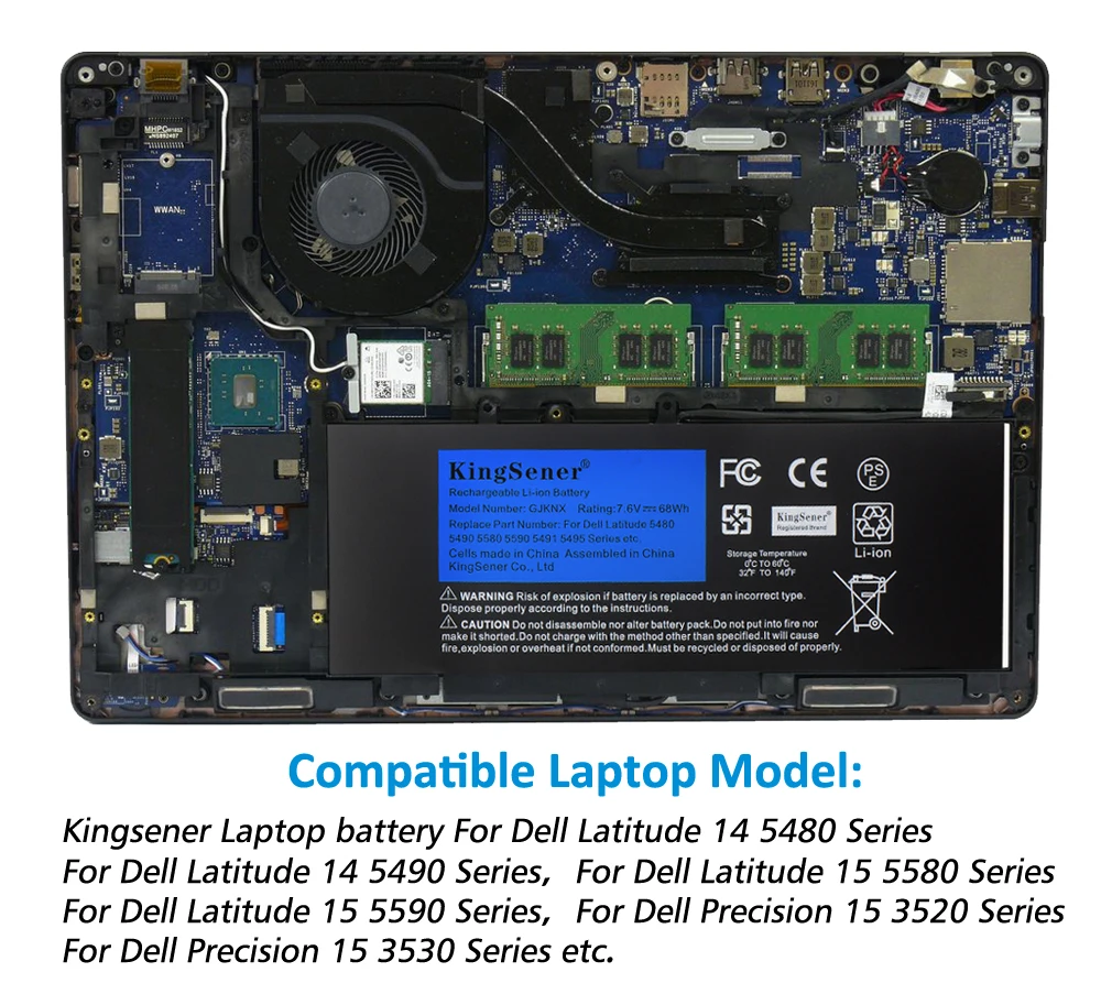 Kingsener Gjknx Bateria do Portátil para Dell Latitude E5480 5580 5490 5590 para Dell Precision M3520 M3530 Gd1jp 7.6v 68wh - Imagem 6