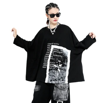 

2020 Autumn New O Neck Pullover T-shirt Fashion Printed Mid-length T-shirt Hip Hop Hotsale Loose Tops Pullovers For Women Female