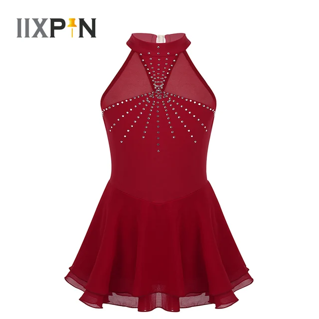 US $9.68 Girls Figure Skating Dress Ballet one ice Sparkly Rhinestone Mesh Splice Ice Skating Roller Skating