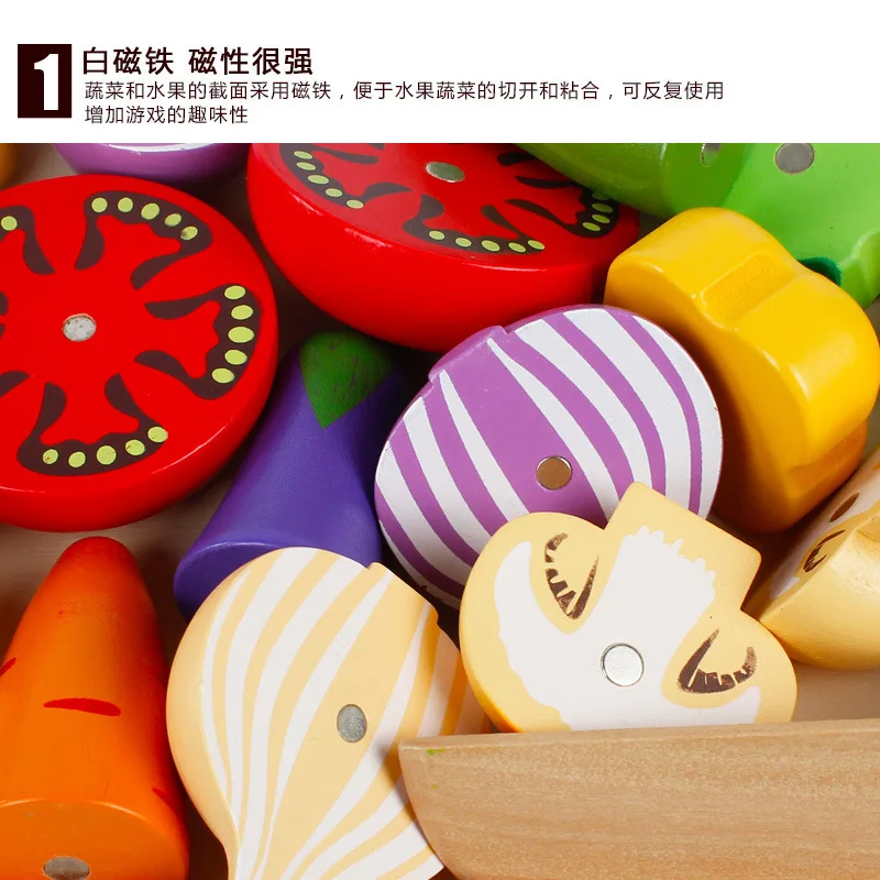 Children Magnetic Slicer Kitchen Toy Wooden GIRL'S Cut Fruit& Vegetable Combination Play House Set