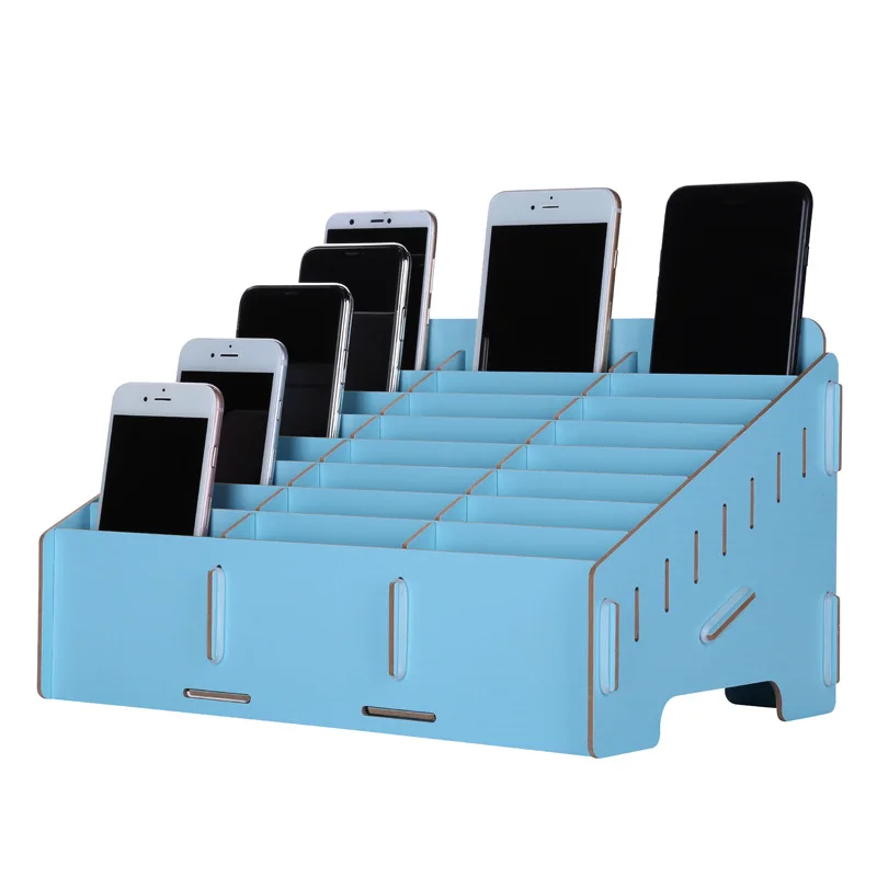 24 Lattice Wood Mobile Phone Storage Box Creative Office Conference Organizing Desktop Management Remote Controller Pen Storage