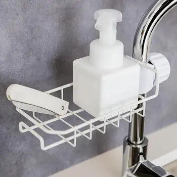 

Home Accessories Iron Sink Hanging Punch Faucet Storage Bathroom Hollow Out Shelves Free Kitchen Drain Storage Rack Organizer