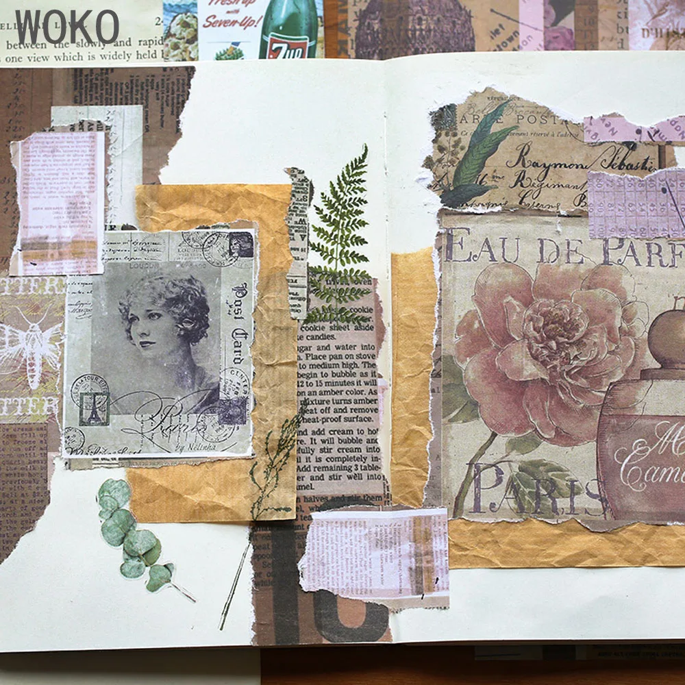 WOKO 12 шт., ретро, Европейский рисунок, цветок, английская буква, Старая книга, страница, коллаж, материал, наклейка, сделай сам, скрапбукинг