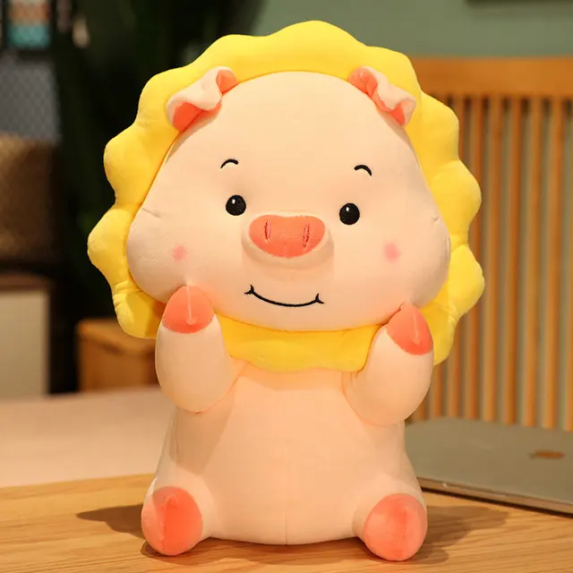 Sunflower Pig & Lion Plush Toys Stuffed Cute Expression Bear Face Animal  Doll Cartoon Soft Pillow