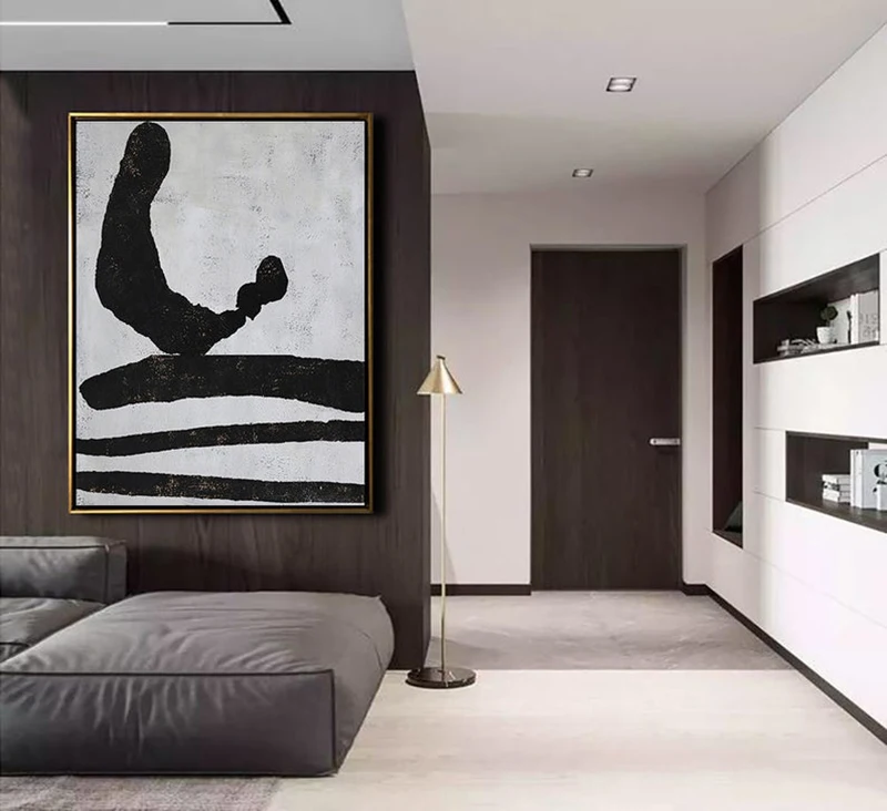 

Large Canvas Painting, Vertical Modern Art, Minimal Painting Canvas Wall art, Painting, Black white brown