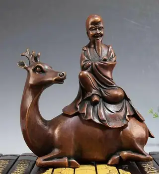 

Chinese Antique Copper birthday deer riding deer Incense burner Home decorations