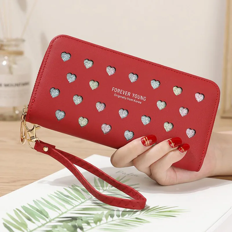 

Simple Ladies Wallet Long Zipper Large Capacity Mobile Phone Bag Card Bag Wild Love Color Hollow Hand Bag Female Wallet