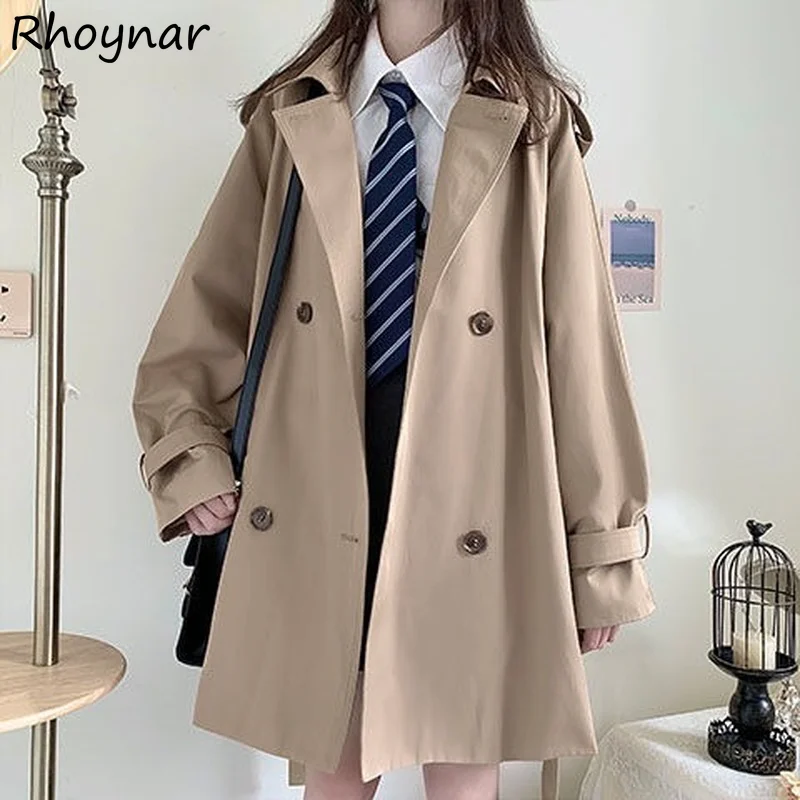 

Trench Women Double Breasted Solid Baggy Preppy Style Sweet Girls Leisure Popular Stylish Simple Ulzzang Chic Vintage Streetwear