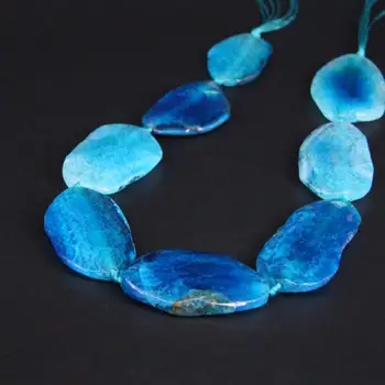 

26-32X40-57mm Natural Blue Agate Gems Stone Lace Loose Beads 15"