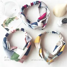 Южная Корея, хипстер, цветочный принт, смешанные цвета, клетчатые полосы, лента для волос, японский стиль, элегантный крест, эластичная повязка на голову, аксессуары для волос