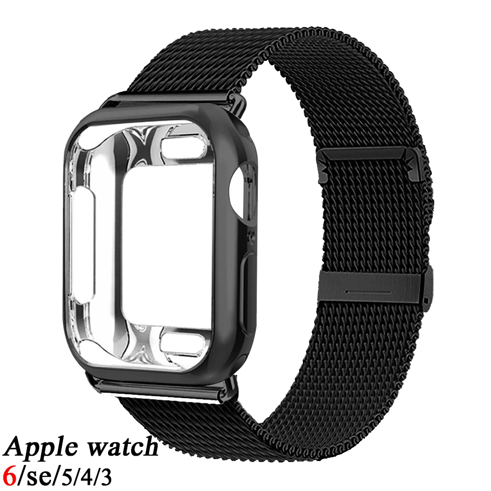 

Case+band for Apple watch 6 SE 5 4 44mm 40mm Magnetic milanese loop band bracelet belt for iwatch series 3 2 1 42mm 38mm strap