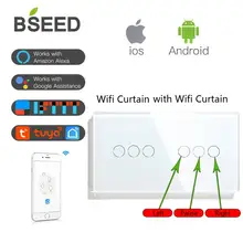 BSEED Wifi Double Touch Curtain Switches Intelligent Wall Shutter Blind Glass Panel Smart Google Alexa Switches App Control