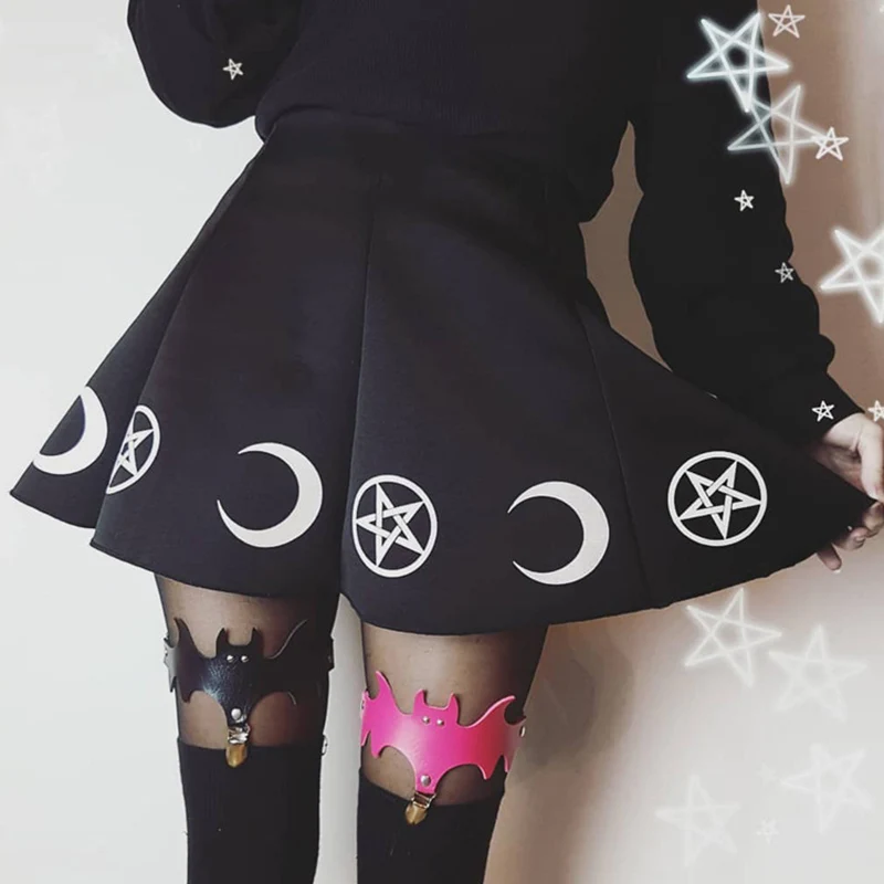 

Goth Dark Style Vintage Elegant Skirts Black Pleated Gothic Mini Skirt Lady Trendy Summer Punk Print Harajuku Skirt